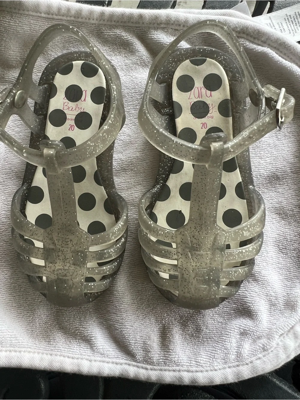 Zara Baby Silver Clear Glitter Jelly Sandals Sz 4-4.5